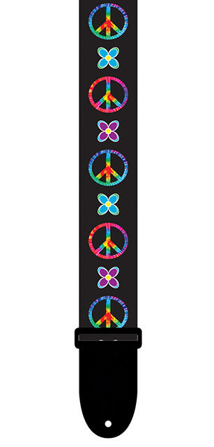 Perris 2" Hippy Collection Peace Symbols Guitar Strap with Black Leather ends