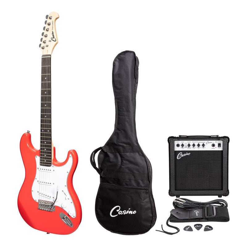 Casino ST-Style Electric Guitar and 10 Watt Amplifier Pack (Hot Lips Pink)