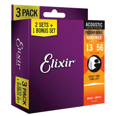 Elixir 16546 Nanoweb Phosphor Bronze 13-56 3 Pack Medium