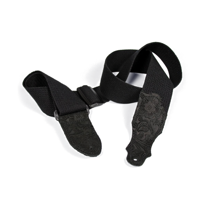 Franklin 2" Black Cotton Strap with Embossed Black Suede End Tab
