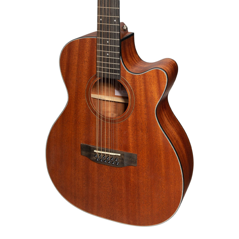 Martinez 'Natural Series' Solid Mahogany Top 12-String Acoustic-Electric Small Body Cutaway Guitar (Open Pore)