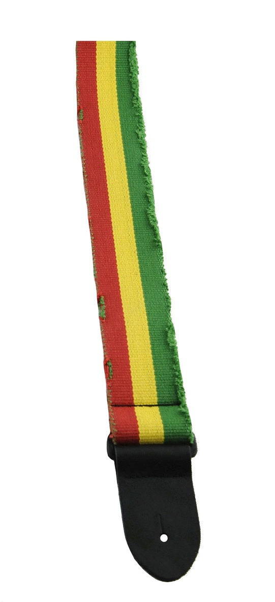 Perris 2" Deluxe Cotton Distressed Rasta Guitar Strap with Leather ends