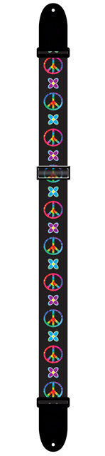 Perris 2" Hippy Collection Peace Symbols Guitar Strap with Black Leather ends