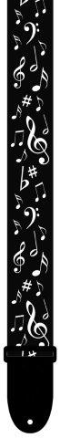 Perris 2" Black & White Collection Music Notes Guitar Strap with Black Leather ends