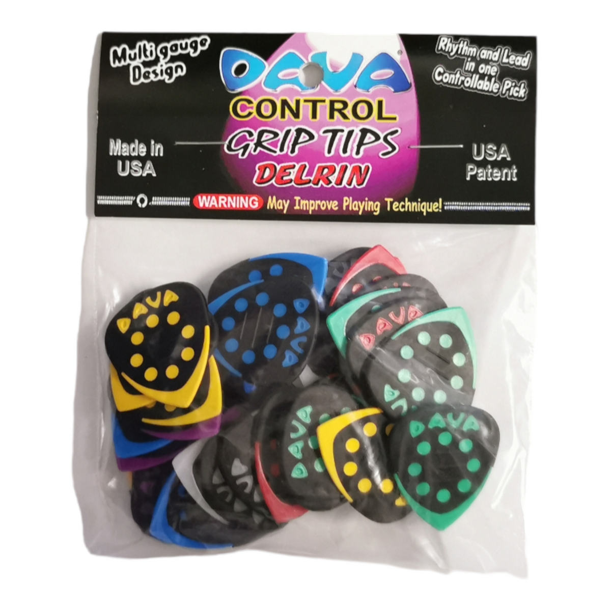36 x Dava Guitar Picks Delrin Grip Tips - 6 of Each Colour