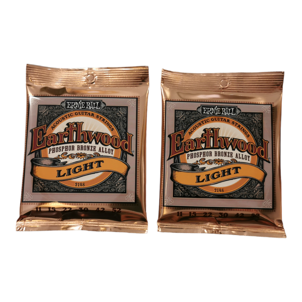2 x Ernie Ball Earthwood Light Phosphor Bronze Acoustic Guitar String, 11-52 Gauge