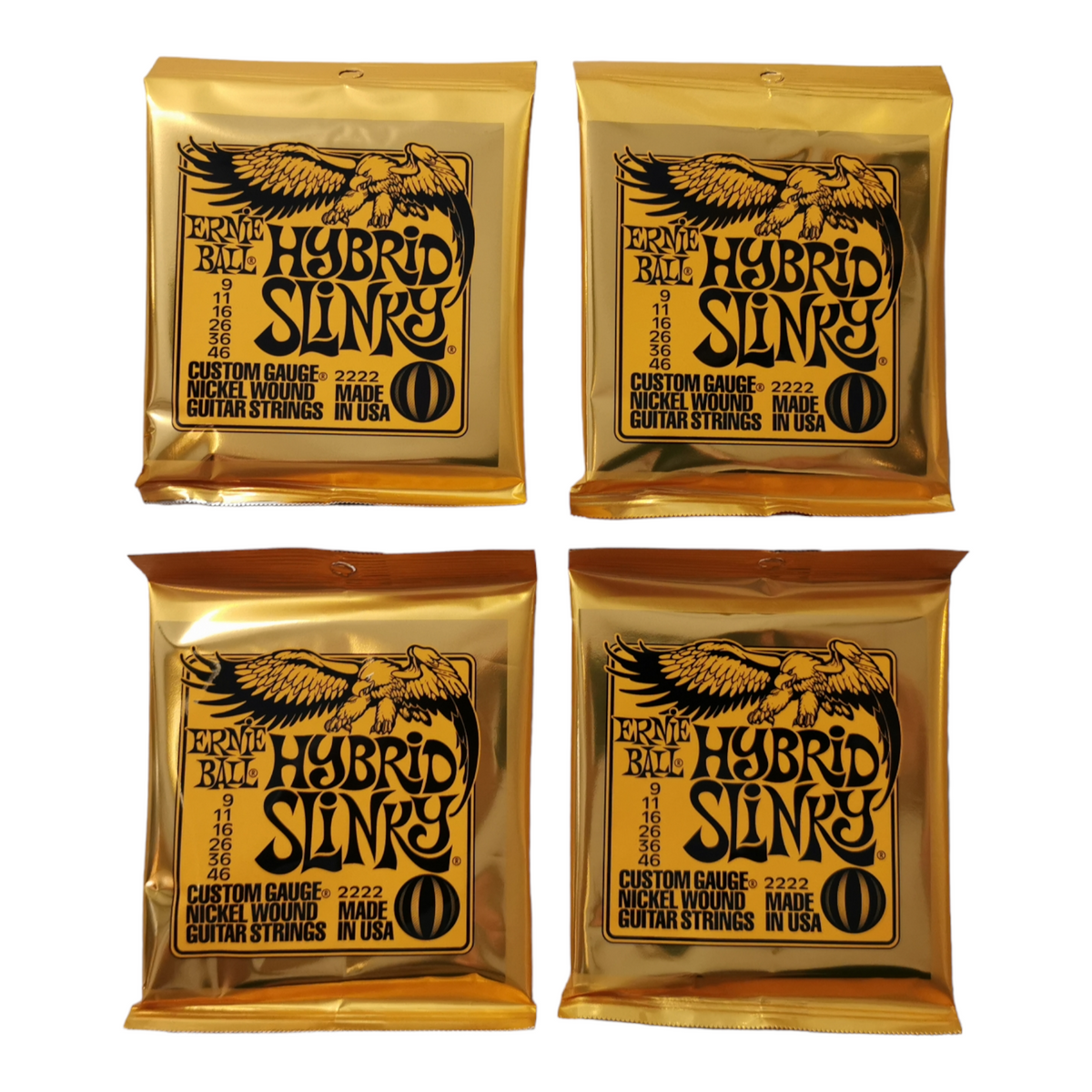 4 x Ernie Ball Hybrid Slinky Nickel Wound Electric Guitar Strings, 9-46 Gauge