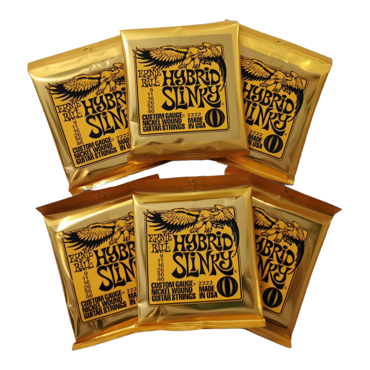 6 x Ernie Ball Hybrid Slinky Nickel Wound Electric Guitar Strings, 9-46 Gauge