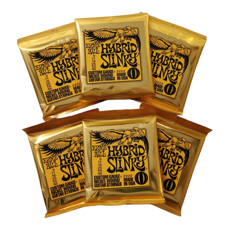 6 x Ernie Ball Hybrid Slinky Nickel Wound Electric Guitar Strings, 9-46 Gauge