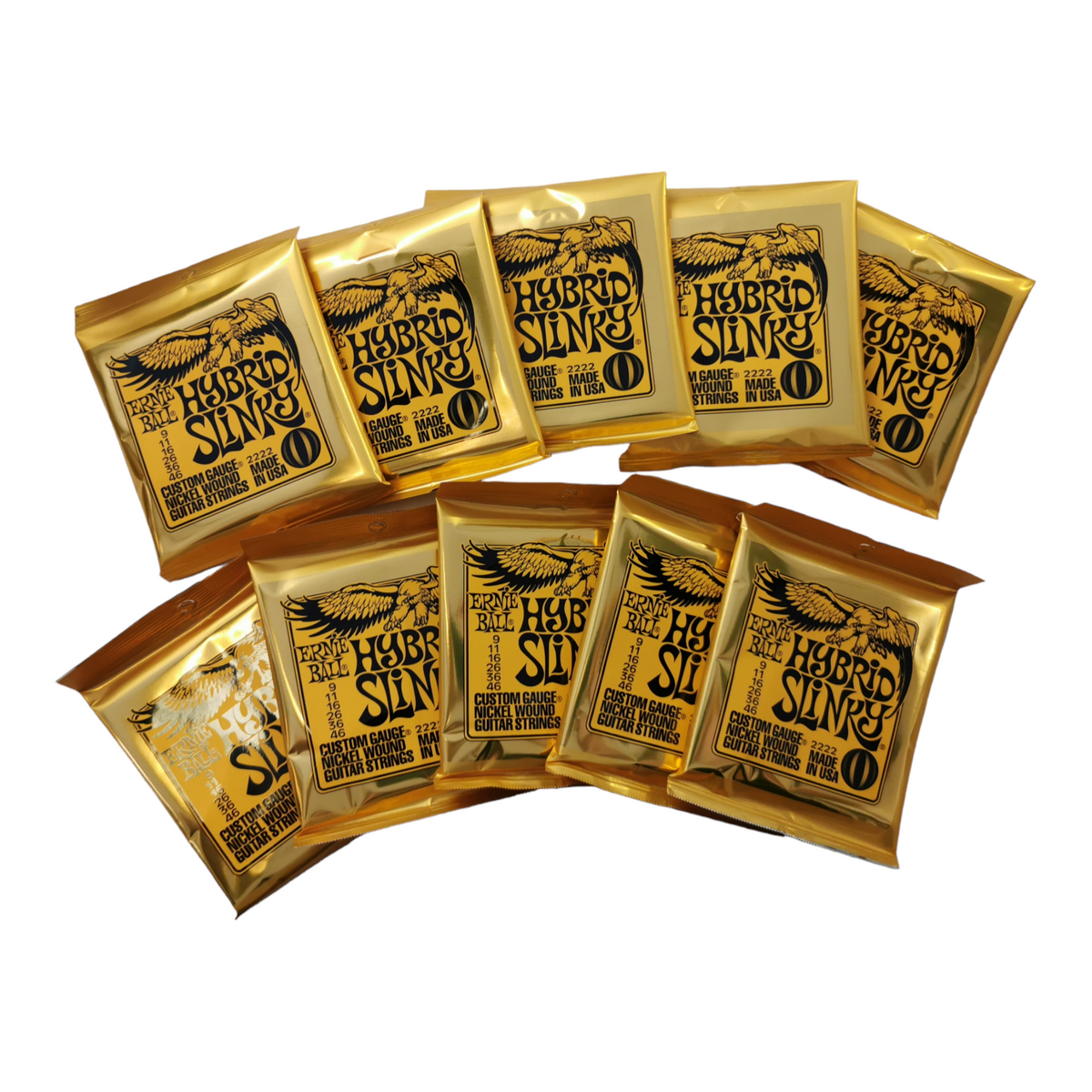 10 x Ernie Ball Hybrid Slinky Nickel Wound Electric Guitar Strings, 9-46 Gauge