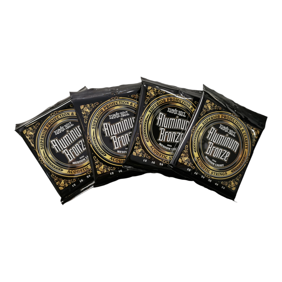 4 x Ernie Ball Medium Light Aluminum Bronze Acoustic Guitar Strings, 12-54 Gauge