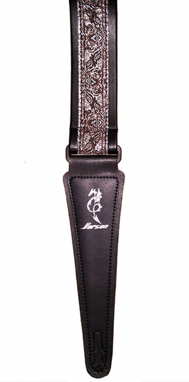 Vorson Black Leather Guitar Strap with Special Design 11 Fabric Inlay