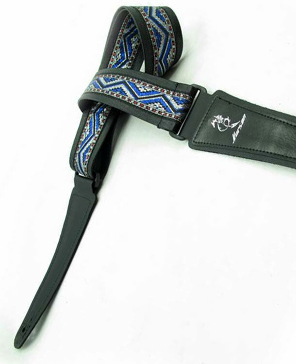 Vorson Black Leather Guitar Strap with Special Design 5 Fabric Inlay