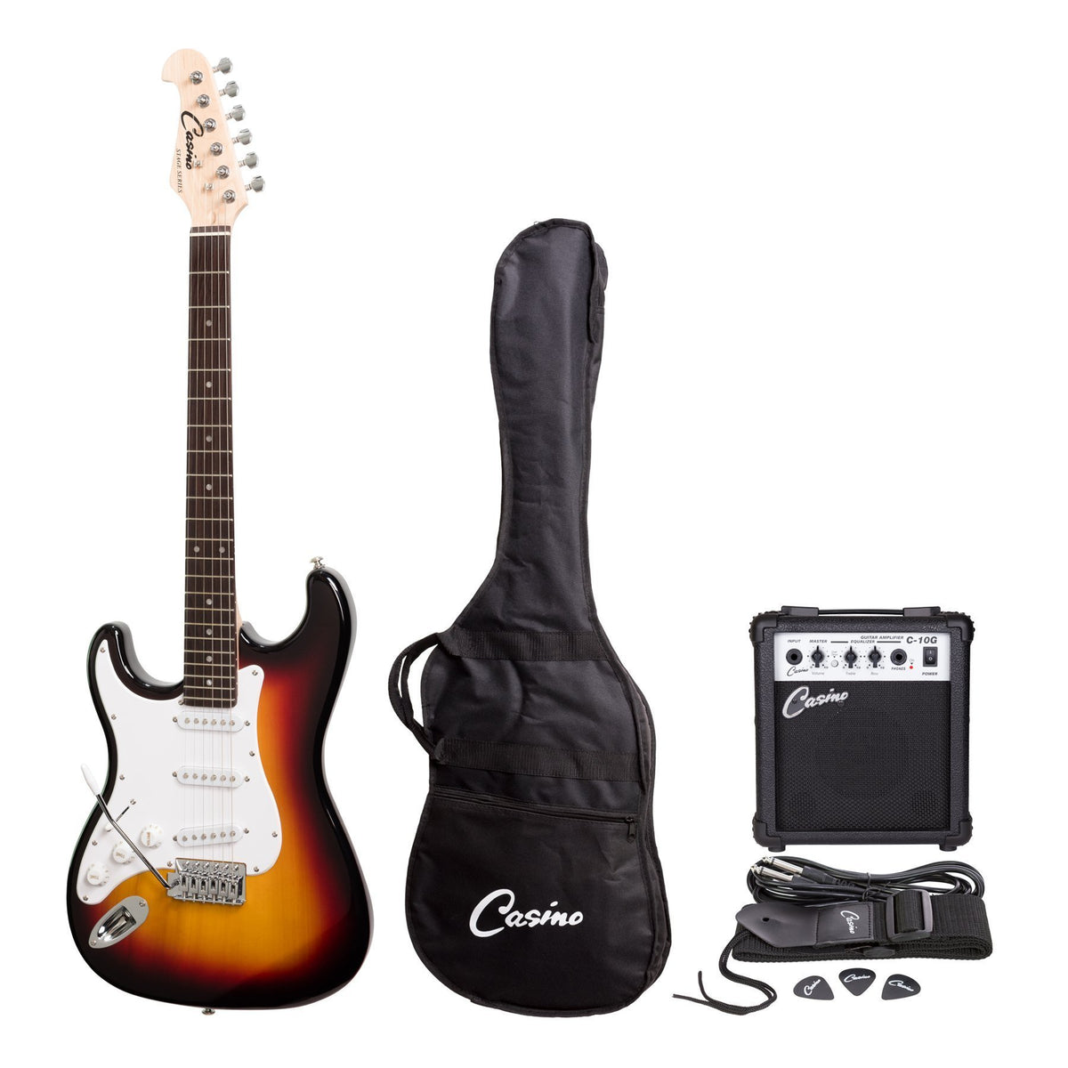 Casino St-Style Left Handed Electric Guitar And 10 Watt Amplifier Pack (Sunburst)