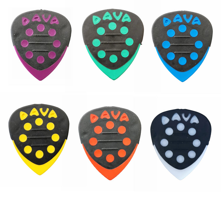 6 x Dava Guitar Picks Delrin Grip Tips - One of Each Colour