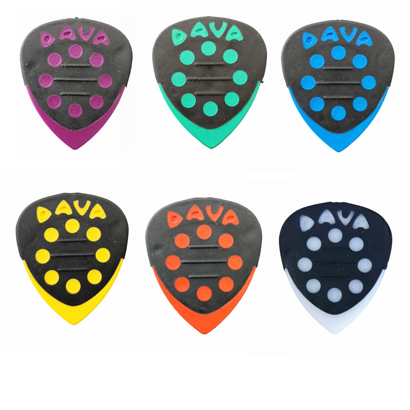 6 x Dava Guitar Picks Delrin Grip Tips - One of Each Colour